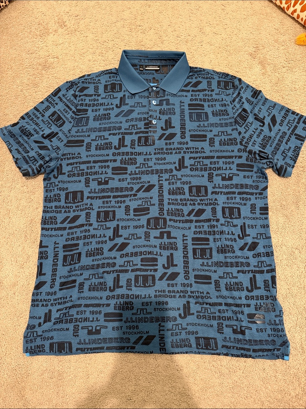 J.Lindeberg Teal Blue Logo-Print Polo